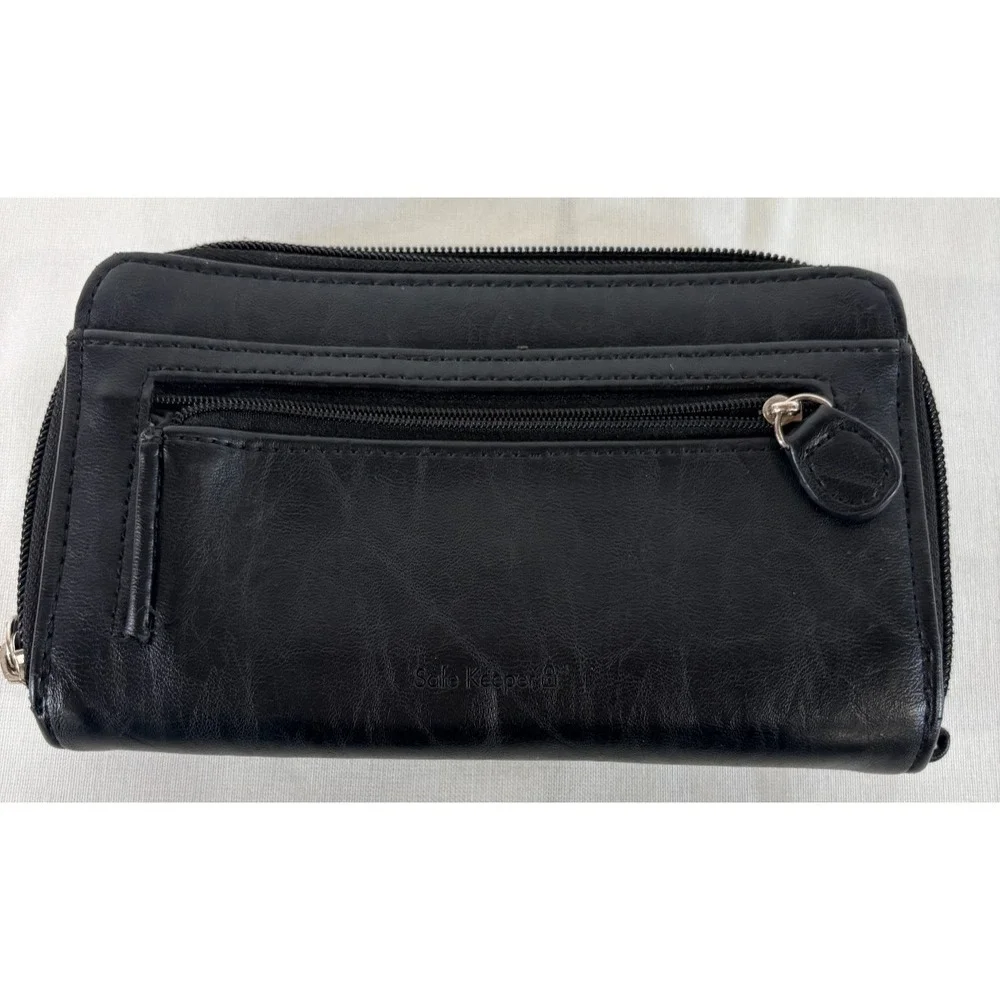 Safe Keeper Black Zip Around Wallet Organizer Clutch Multi Card Coin Pocket
